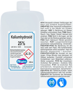 Kalilauge 25% 1 Liter HDPE-Flasche 1250 g KOH Rauchharzentferner Seifenlauge